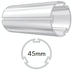 Profile and cut section of the 45mm Louvolite Barrell system.