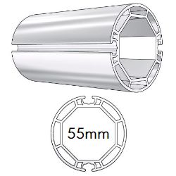 Profile and cut section of the 55mm Louvolite Barrell system.